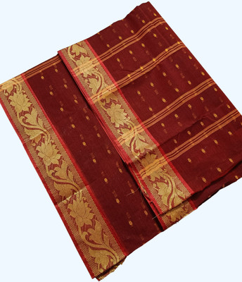 Maasaree Self Design Tant Pure Cotton Saree(Maroon)