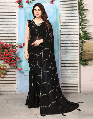Divastri Printed, Temple Border Bollywood Georgette Saree(Black)