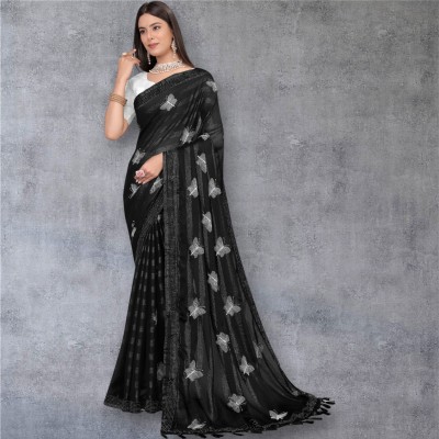 PRIMEFORCE Embroidered Bollywood Georgette Saree(Black)