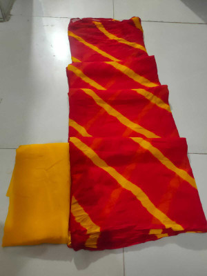 Neelkanth Ent Striped Handloom Chiffon Saree(Yellow, Red)