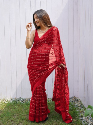 ANOUK Embellished Daily Wear Net Saree(Red)