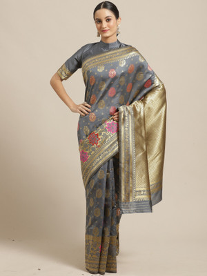 Sareemall Printed Bandhani Art Silk Saree(Grey)