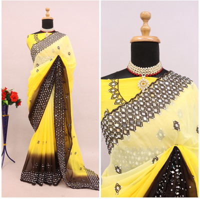 RK Creation Embroidered Bollywood Georgette Saree(Yellow)