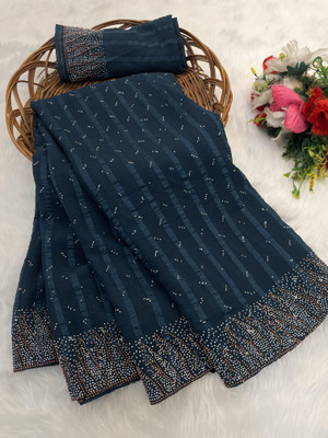 ZOYAL ENTERPRISE Embellished Bollywood Georgette Saree(Dark Blue)