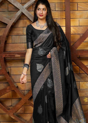 SHWENILA Solid/Plain Assam Silk Pure Silk Saree(Black)