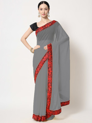 ALLIOOP Solid/Plain, Self Design, Applique Bollywood Cotton Silk, Chanderi Saree(Grey)