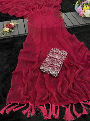 Ethina Fashion Embroidered Bollywood Silk Blend Saree(Red)