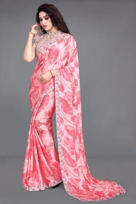 MIRCHI FASHION Digital Print, Floral Print Bollywood Silk Blend, Crepe Saree(Pink)