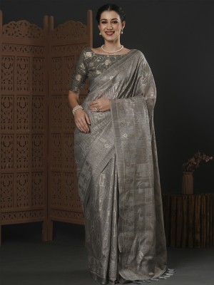 Sareemall Printed Bollywood Cotton Blend Saree(Grey)