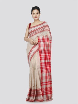 PinkLoom Woven Handloom Handloom Pure Cotton Saree(Beige)