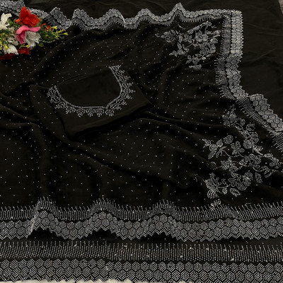 VarniRaaj Fashion Embellished Bollywood Jimmy choo Saree(Black)