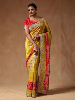 Sareemall Embellished Bollywood Tissue Saree(Yellow)