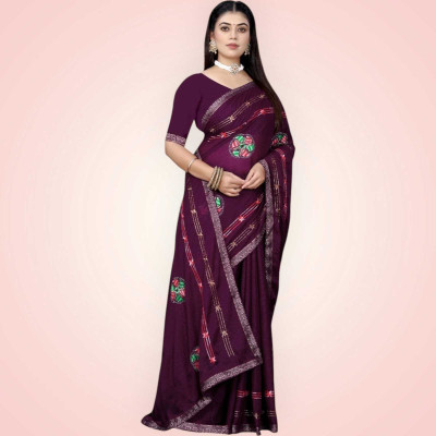 HouseOfCommon Embroidered Bollywood Georgette Saree(Purple)