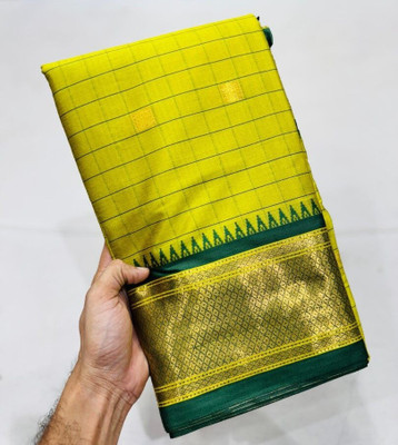 Paramparik Textile Solid/Plain Paithani Cotton Silk Saree(Green)
