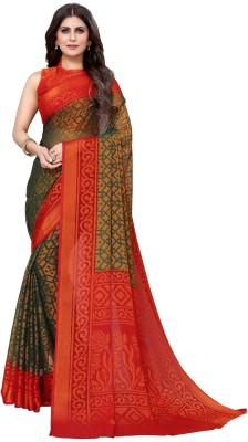 PINK WISH Printed, Self Design Daily Wear Chiffon, Brasso Saree(Dark Green)