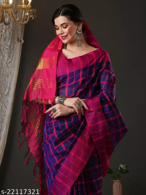HITESH ENTERPRISE Solid/Plain Banarasi Cotton Blend Saree(Pink, Blue)