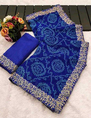 bohoethnica Printed, Embroidered, Floral Print, Self Design Bandhani Georgette Saree(Green)