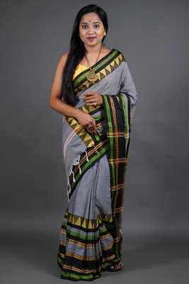 Moumitasaree Solid/Plain Tant Pure Cotton Saree(Silver)