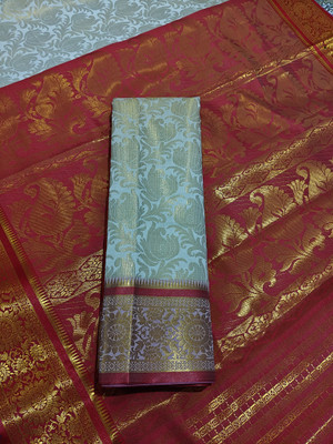 Afronza Woven, Self Design Garad Pure Silk, Silk Blend Saree(White, Red)