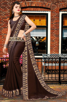 RichEraa Self Design Bollywood Lycra Blend, Chiffon Saree(Brown)