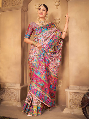 Sariya Woven, Digital Print Madhubani Pure Silk, Jacquard Saree(Multicolor)
