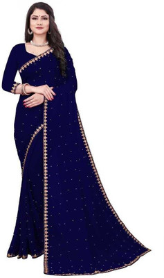 Suali Embellished Bollywood Chiffon Saree(Dark Blue)