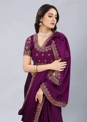 DHARMEE Solid/Plain Bollywood Georgette Saree(Purple)