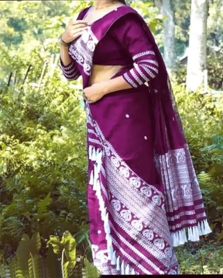 VIHA CREATION Printed Mekhela Chador Cotton Blend Saree(Purple)