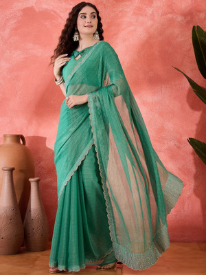 manvaa Embellished Banarasi Pure Silk Saree(Green)