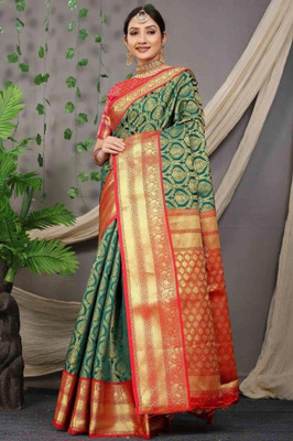 SGF11 Self Design Handloom Art Silk Saree(Green)