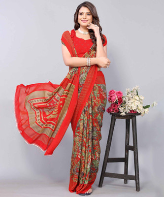YASHIKA Printed Bollywood Georgette Saree(Red)