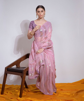 Bluebirdimpex Embellished Bollywood Georgette Saree(Pink)