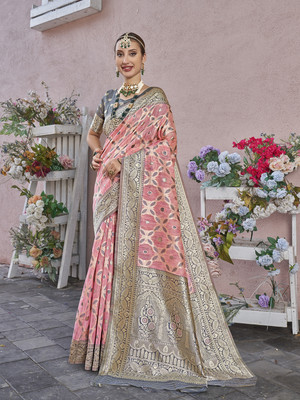 ANOUK Woven Mysore Linen Saree(Pink)
