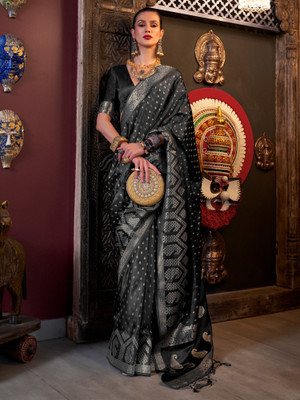 Divastri Woven Banarasi Satin Saree(Black)
