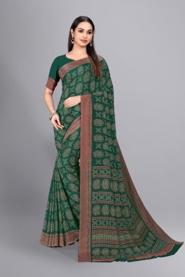 Vimla Printed Daily Wear Crepe Saree(Dark Green)