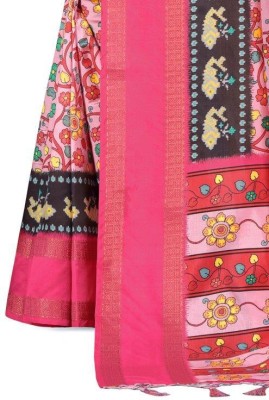 FABRIVO Printed Chanderi Jute Silk Saree(Pink)