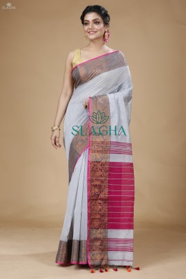 SLAGHA Woven, Embellished, Self Design Assam Silk Handloom Cotton Silk Saree(White, Pink)