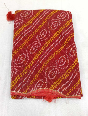 Shiv Shakti Embellished Bandhani Polyester Saree(Red)