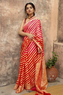 Anjaneya Sarees Woven Banarasi Silk Blend Saree(Red)