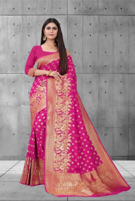 Om Creation Embellished Banarasi Polyester Saree(Pink)