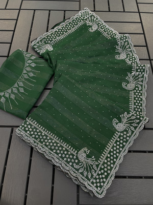 Mikhushop Embellished Bollywood Georgette Saree(Light Green)