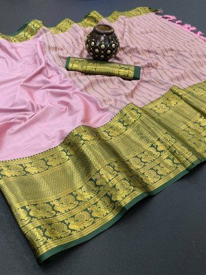 Nilkanthvarni Creation Woven Banarasi Cotton Silk, Jacquard Saree(Pink, Gold)