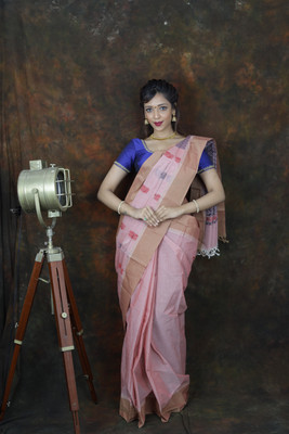 Kaàlors Woven Kanjivaram Pure Cotton Saree(Pink)