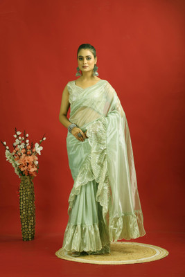 CHHELAJI Embroidered Bollywood Net Saree(Light Green)