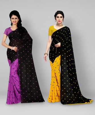 kashvi sarees Printed Daily Wear Georgette Saree(Pack of 2, Purple, Black, Orange, Yellow)