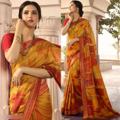 Hensi sarees shop Printed, Solid/Plain Jamdani Georgette, Art Silk Saree(Orange)