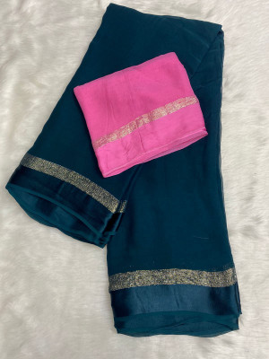 ELEGANCE FAB Solid/Plain Daily Wear Viscose Rayon Saree(Dark Blue)