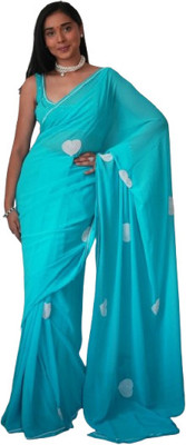 JATADHAR FAB Floral Print Ready to Wear Georgette Saree(Blue)
