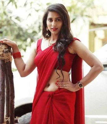 Anand Sarees Solid/Plain Bollywood Georgette Saree(Red)