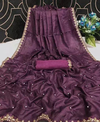 Apnisha Embroidered Bollywood Lycra Blend Saree(Purple)